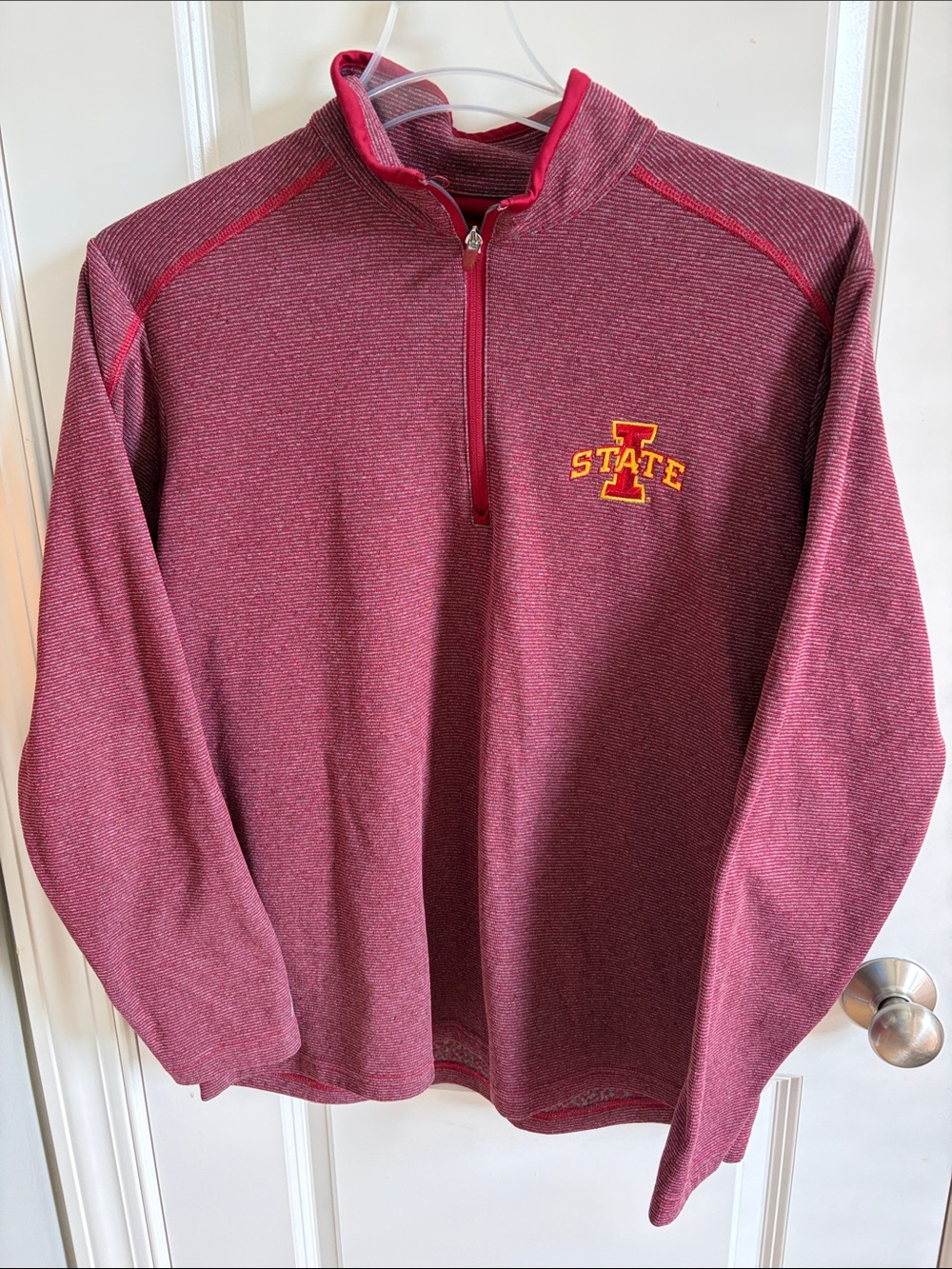 Antigua Red/Gray Half-Zip Iowa Stare Pullover
